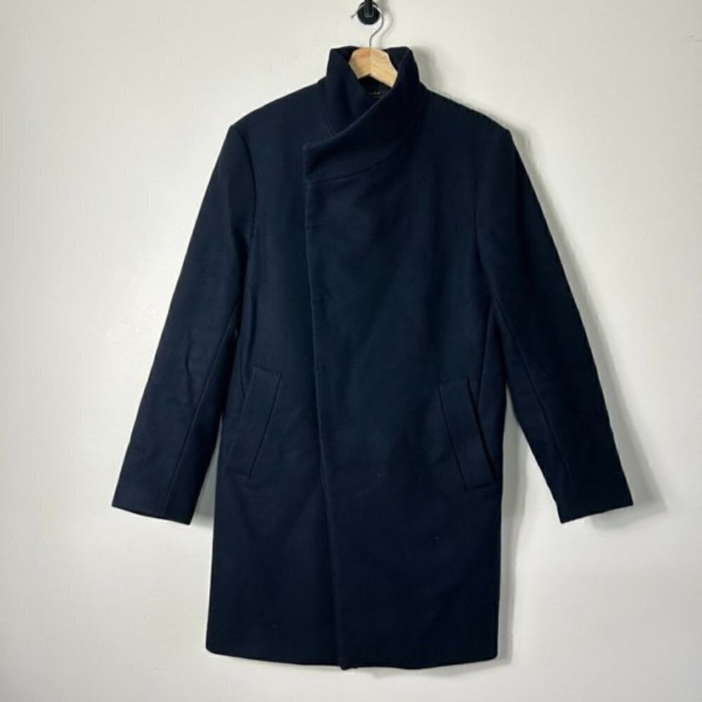 ZARA Navy Hidden Buttons Wool Blend Pea Coat Size M